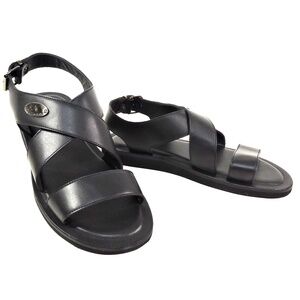 ALBERTO CICCIOLI 🇮🇹 MEN'S BLACK SOFT LEATHER COMFORT FLAT SUMMER SANDALS